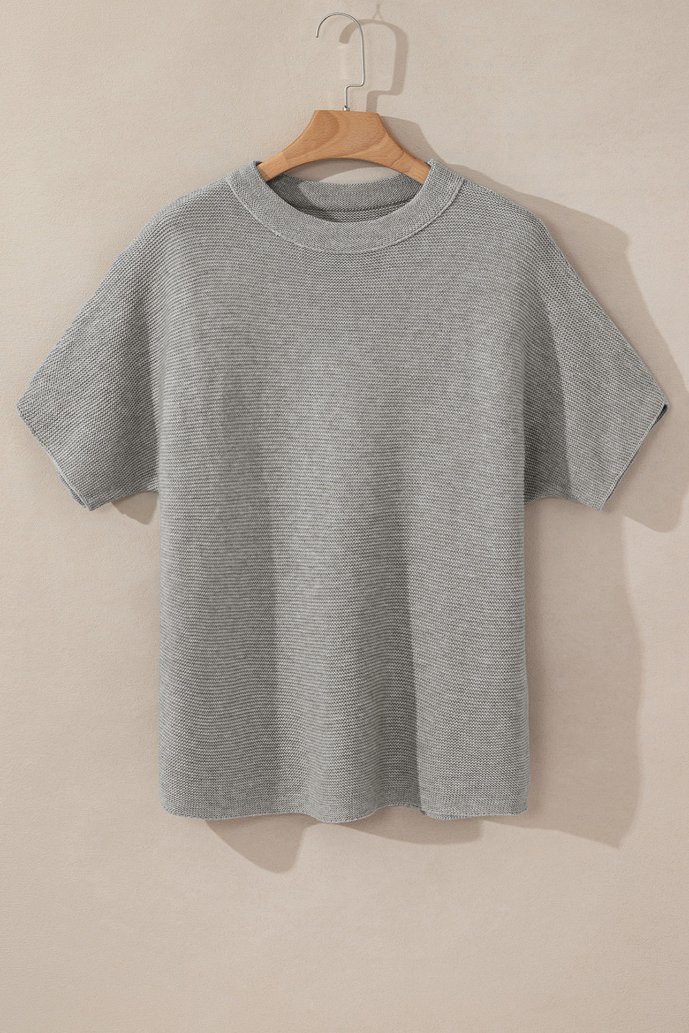 Medium Grey High Neck Short Bat Sleeve Sweater