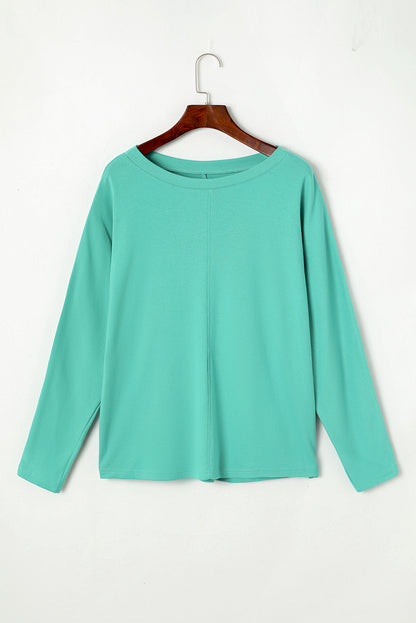 Green Solid Color Patchwork Long Sleeve Top