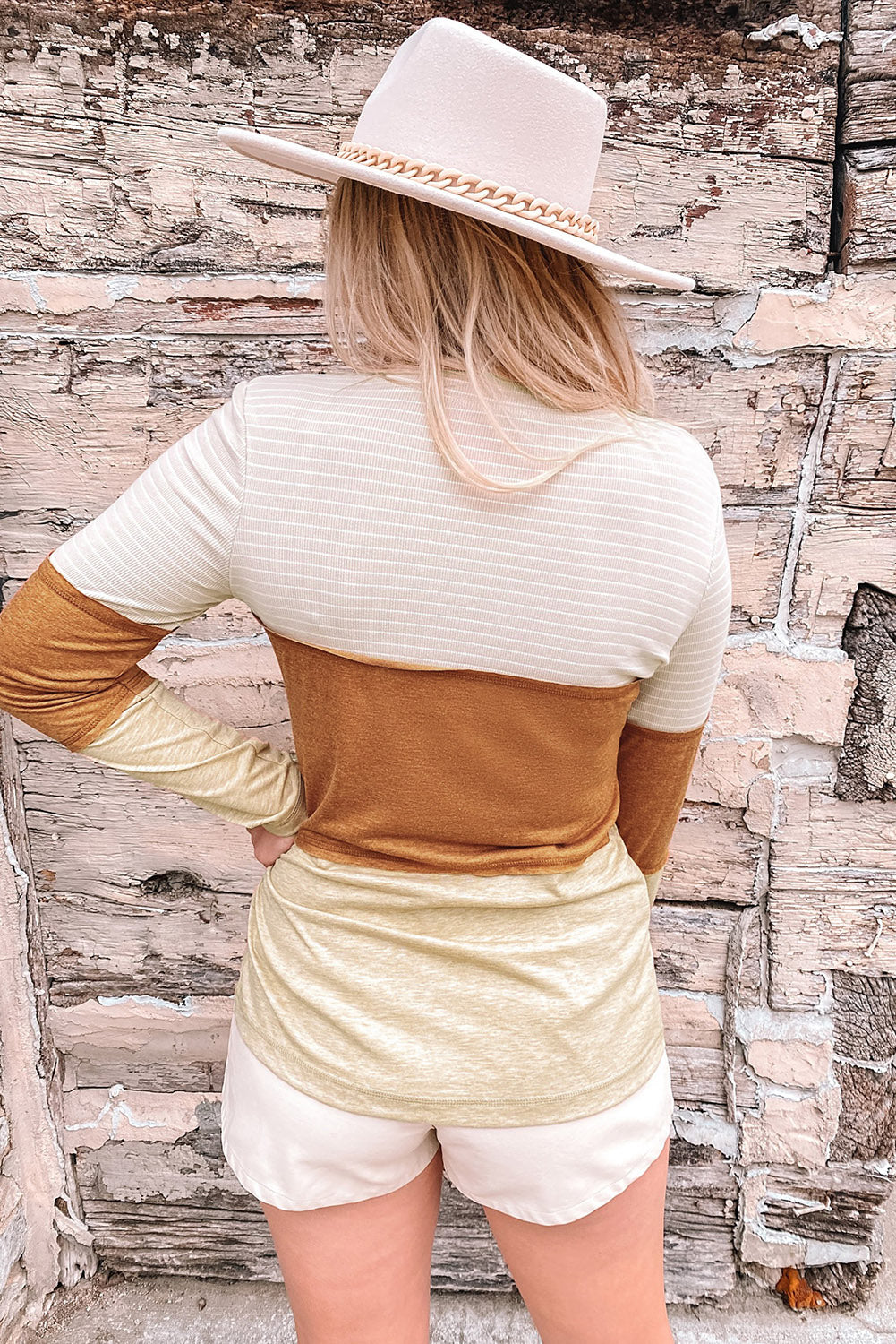 Orange Striped Color Block Henley Top