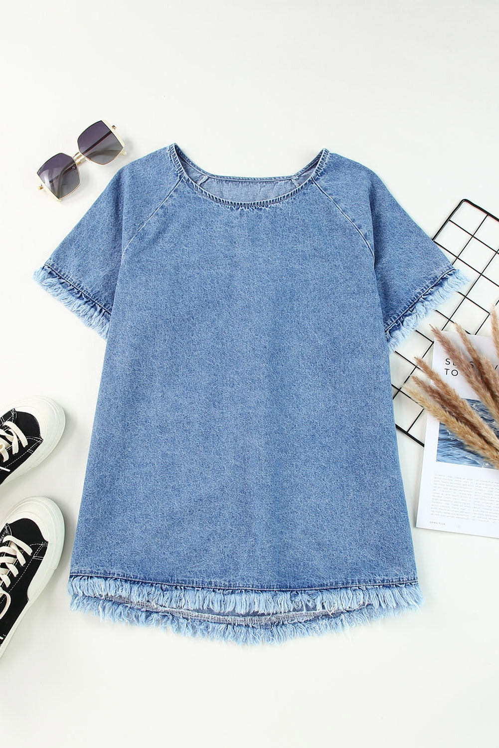 Sky Blue Raw Edge Denim Top