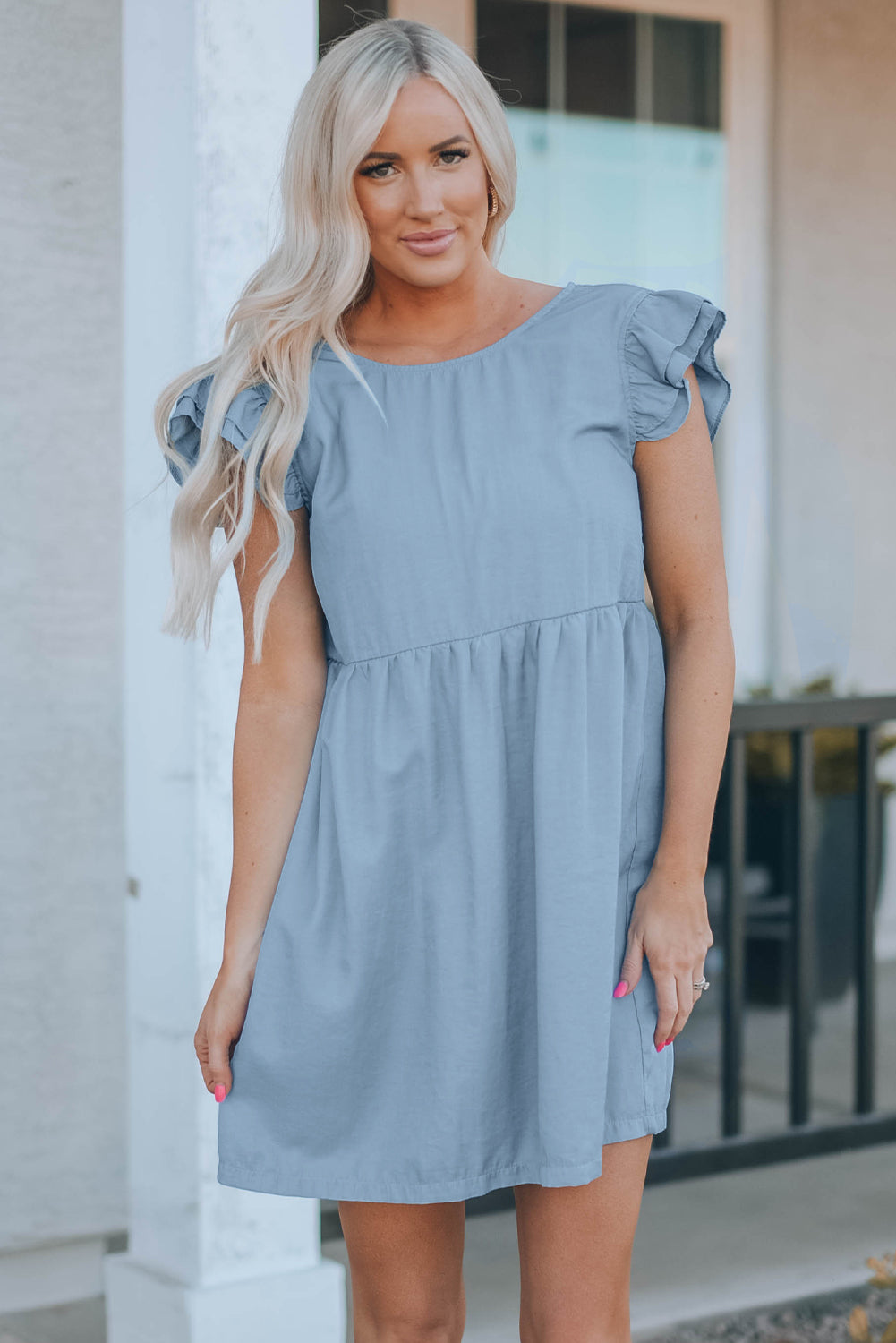 Flutter Sleeve Ruched Mini Dress