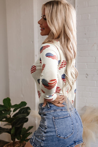 White Americana Glitter Mesh Long Sleeve Bodysuit