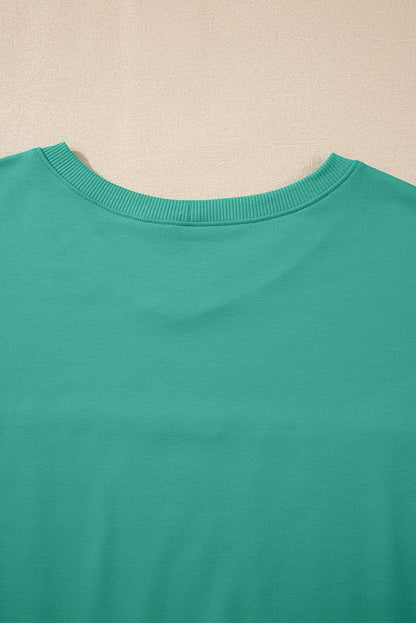 Sea Green Solid Loose V Neck Half Sleeve Tee and Shorts