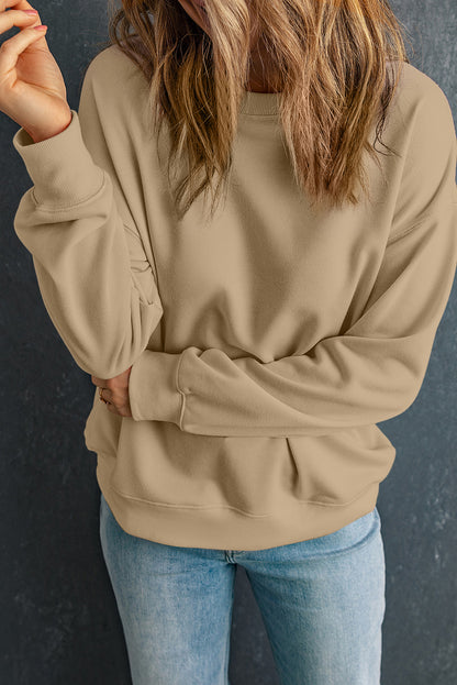 Khaki Solid Classic Crewneck Pullover Sweatshirt