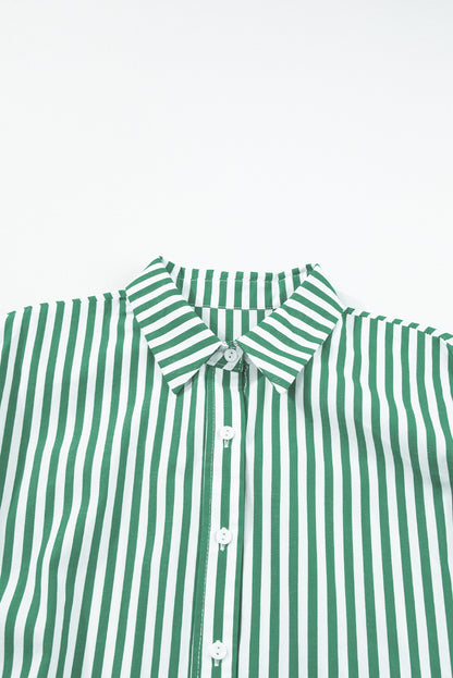 Green Stripe Dolman Sleeve Oversize Shirt