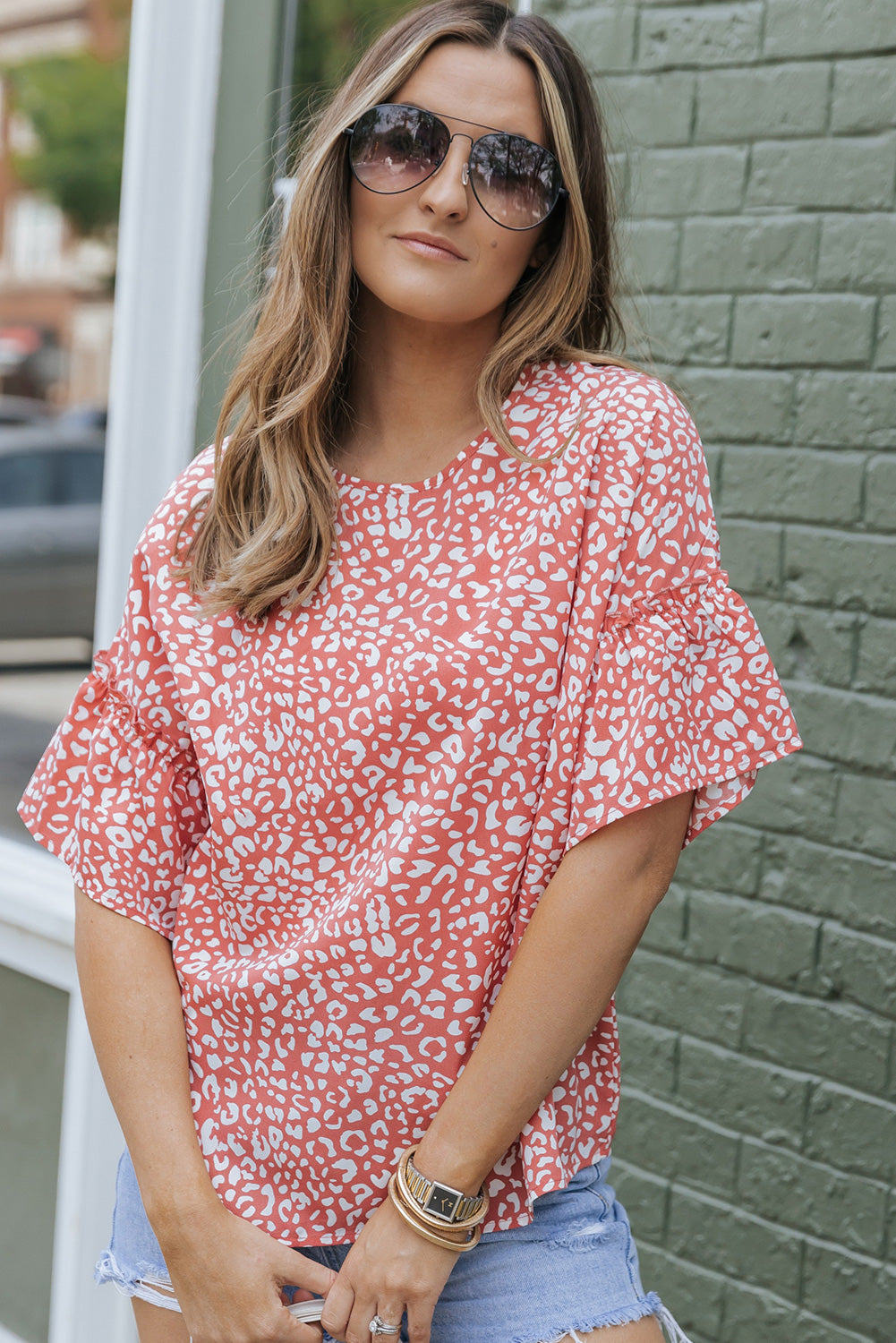 Pink Leopard Spotted Ruffle Sleeve T-Shirt