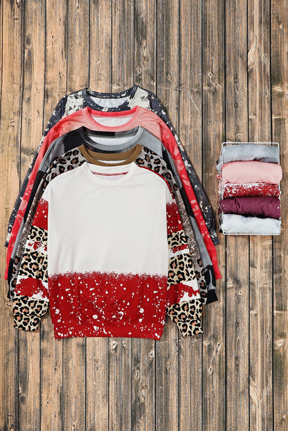 Fiery Red Tie-Dye Leopard Long Sleeve Top