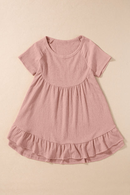 Pink Solid Short Sleeve Ruffle Hem Top