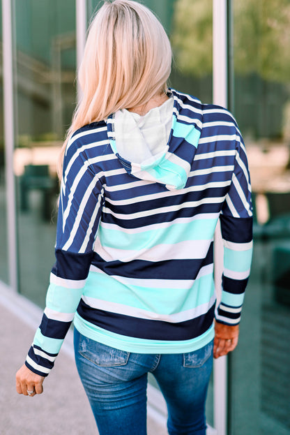 Multi Striped Drawstring Long Sleeve Hoodie