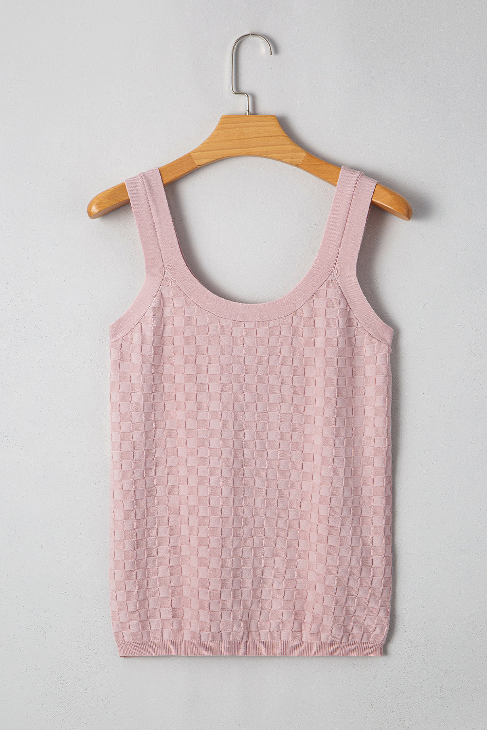 Light Pink Solid Textured Checkered U Neck Sweater Vest