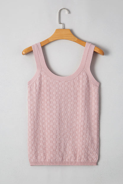 Light Pink Solid Textured Checkered U Neck Sweater Vest
