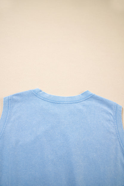 Myosotis 2 Pieces Mineral Wash Cotton Tank Top Lined Split Skirt Set