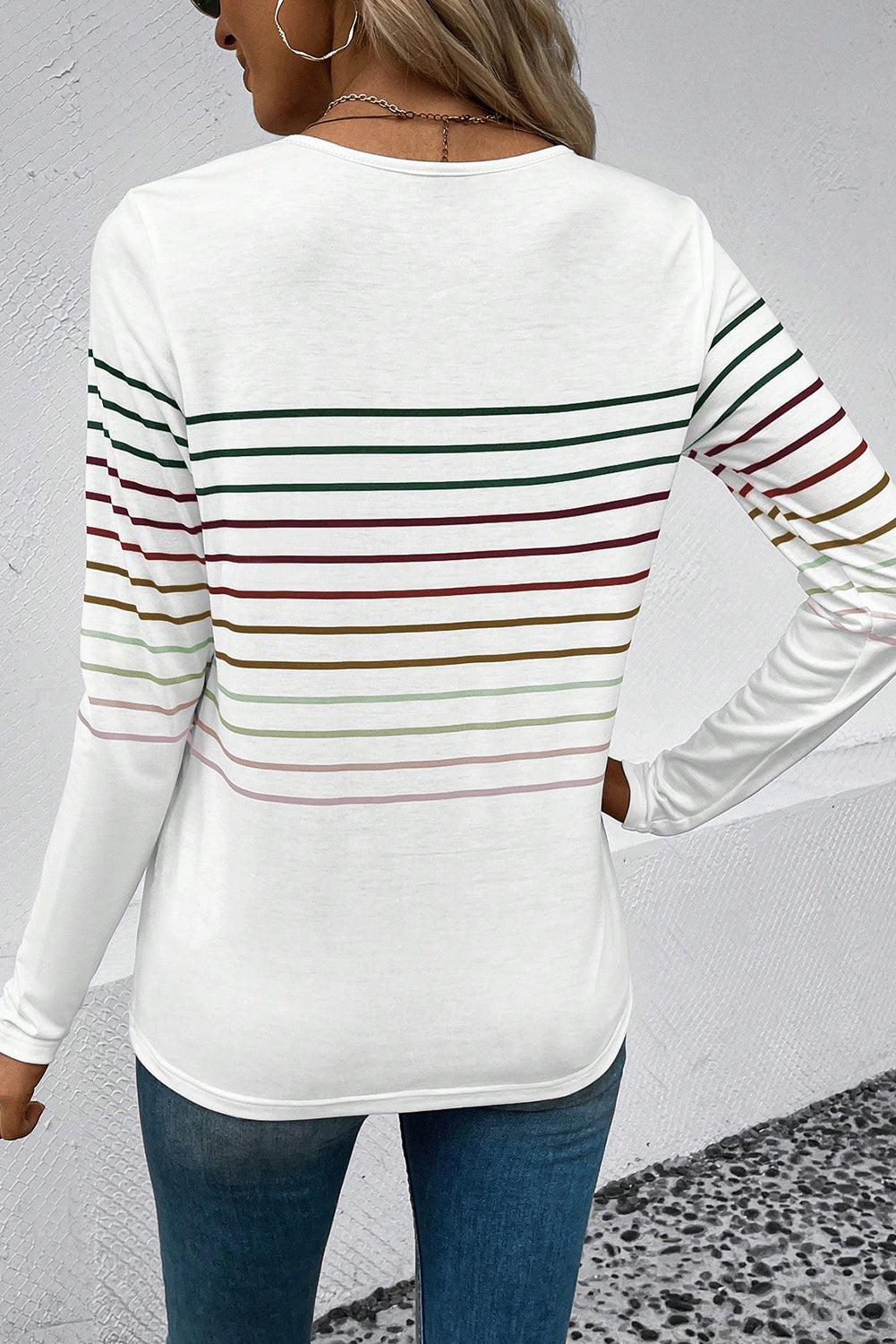 Multicolor Striped Crew Neck Long Sleeve Top