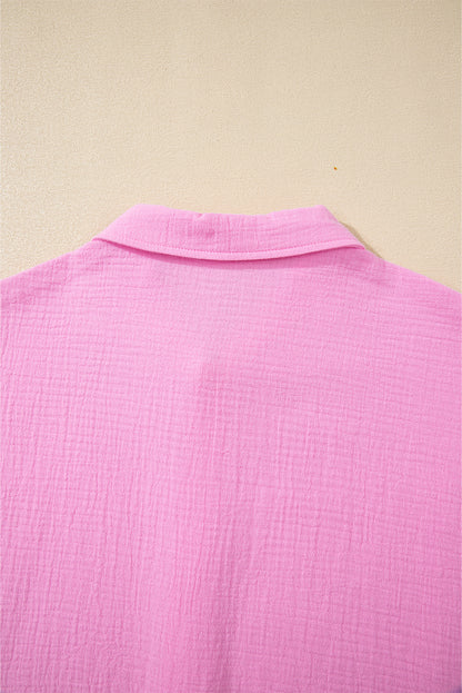 Bonbon Mineral Wash Textured Ruffle Trim Short Sleeve Shirt