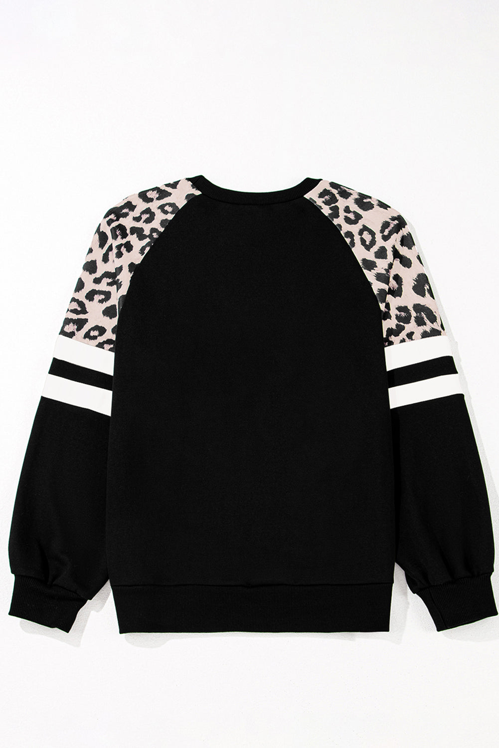 Black Leopard Print Colorblock Raglan Sleeve Sweatshirt