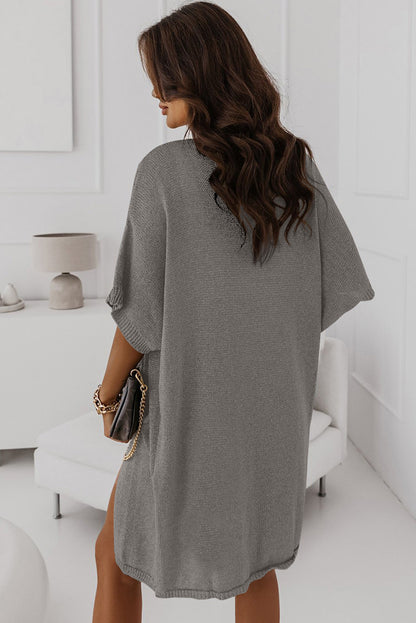 Gray Dolman Half Sleeve Pocketed Long Cardigan