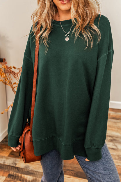 Duffel Green Oversized Drop Shoulder Split Hem Sweatshirt