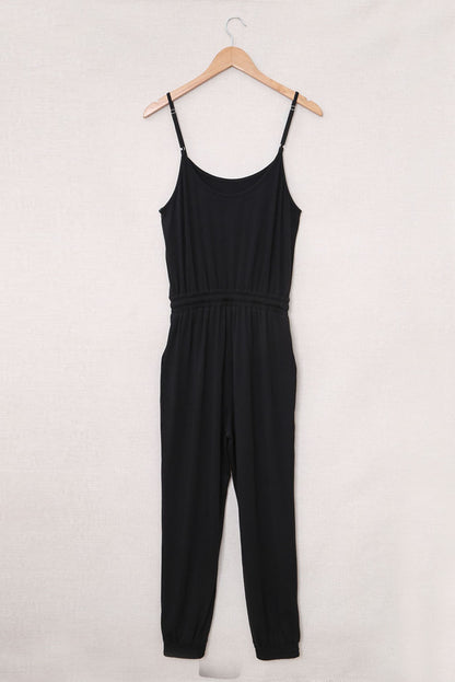 Black Drawstring Waist Spaghetti Straps Jumpsuit