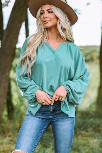 Green Split V Neck Dolman Top