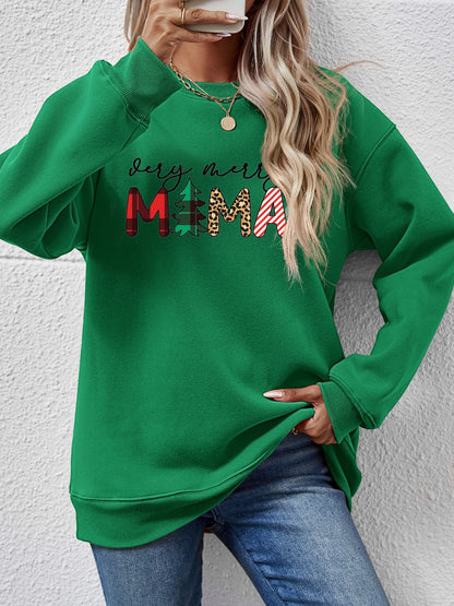 Letter Graphic Round Neck Long Sleeve Sweatshirt