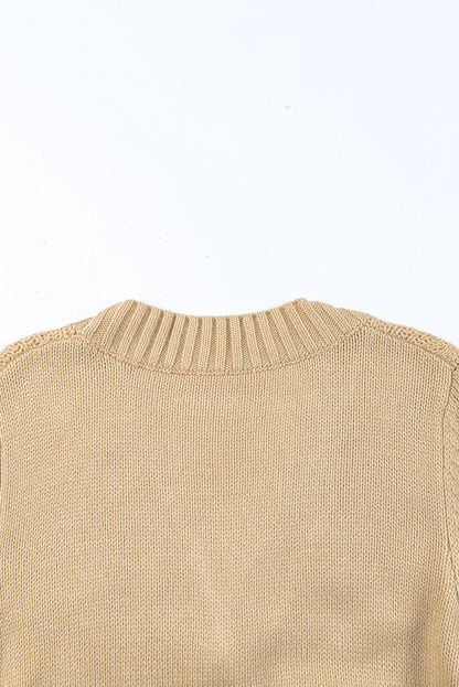 Beige Front Pockets Buttons Textured Cardigan