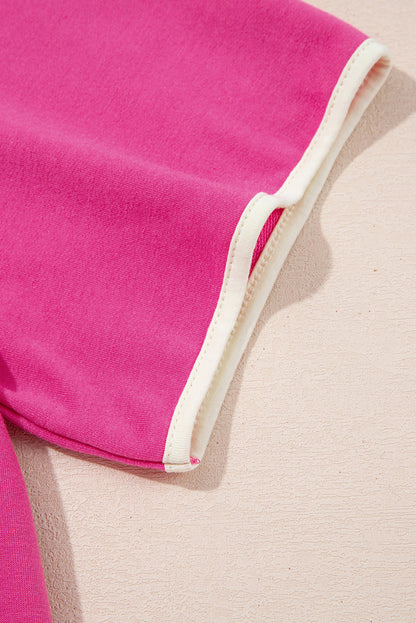 Rose Red Color block Edge Drop Shoulder T Shirt and Skirt 2Pcs Set