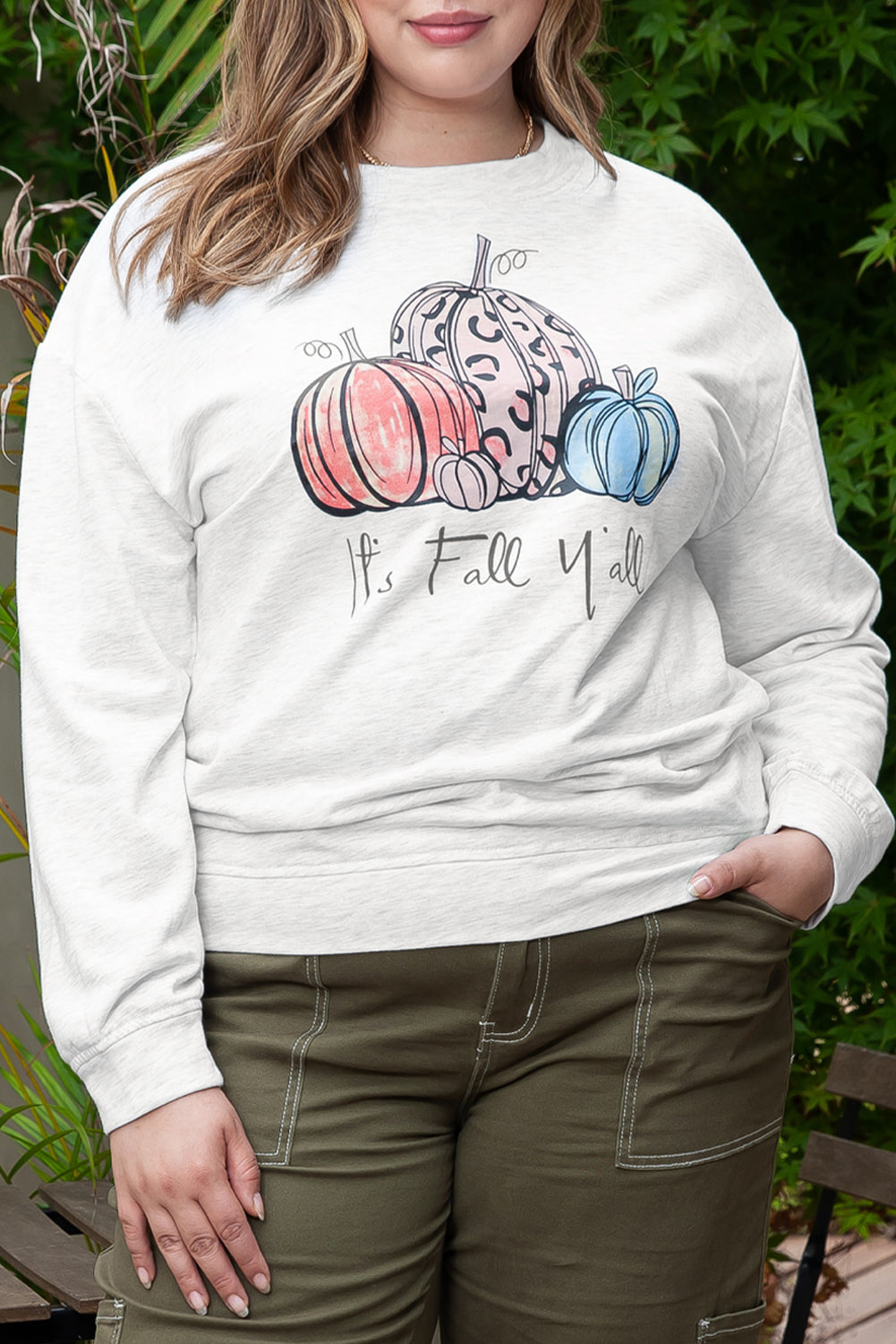 Gray Pumpkin Graphic Plus Size Pullover Sweatshirt