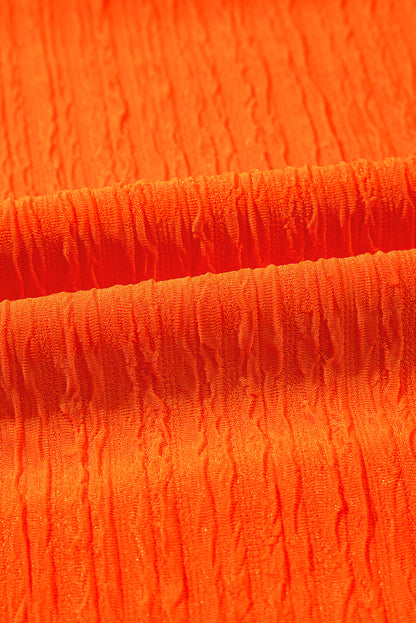 Orange Textured V Neck T Shirt and Shorts Set