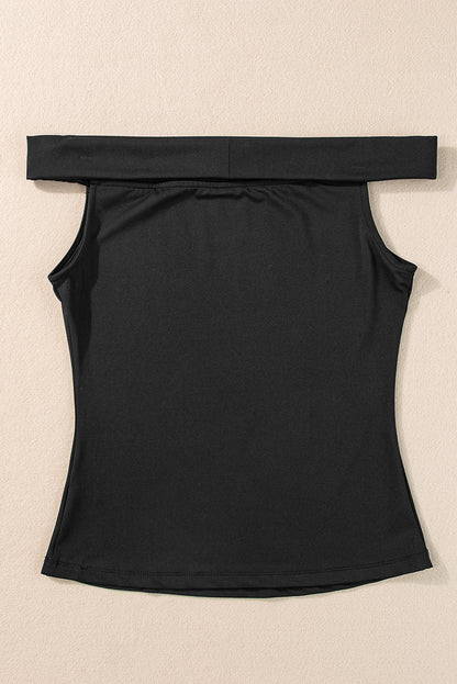 Black Folded Off Shoulder Slim Top