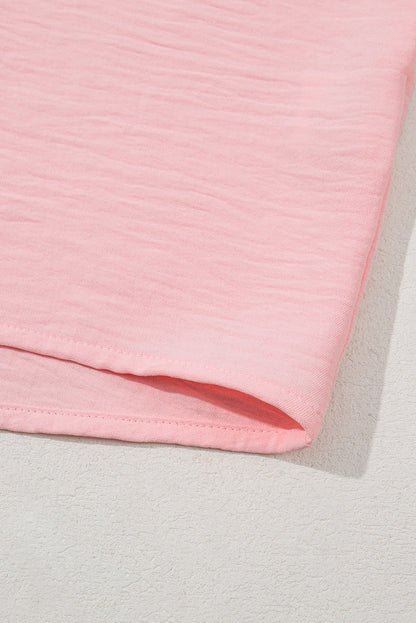 Pink Textured Half Sleeve V Neck Plus Size T Shirt with Chest Pocket