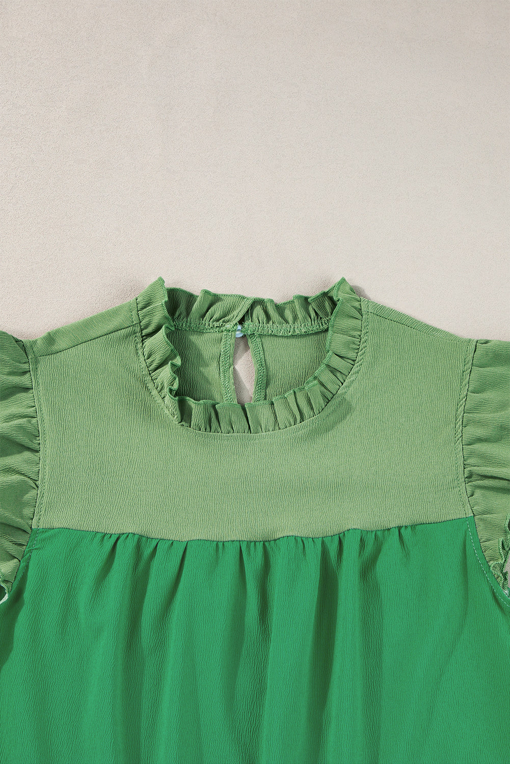 Bright Green Two Tone Ruffled Flutter Sleeve Blouse