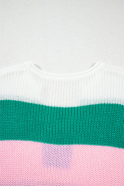 Multicolour Color Block Notch V Neck Sweater T Shirt