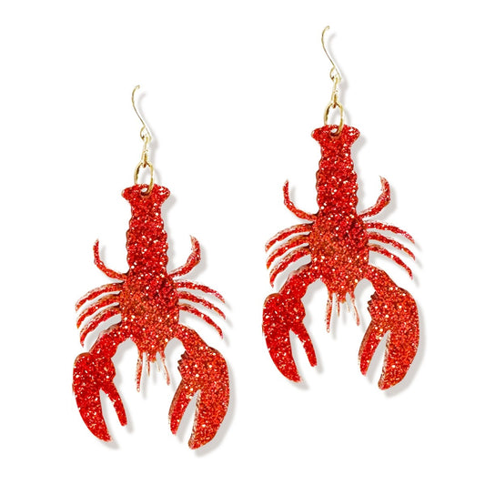 Red Glitter Crawfish Earrings