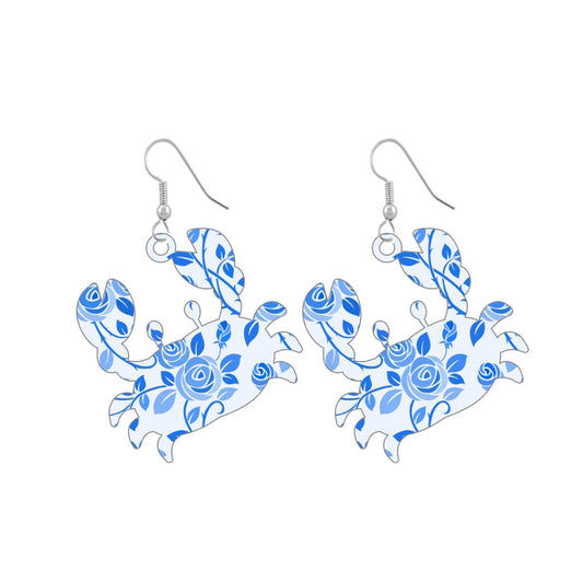 Blue Floral Crab Earrings