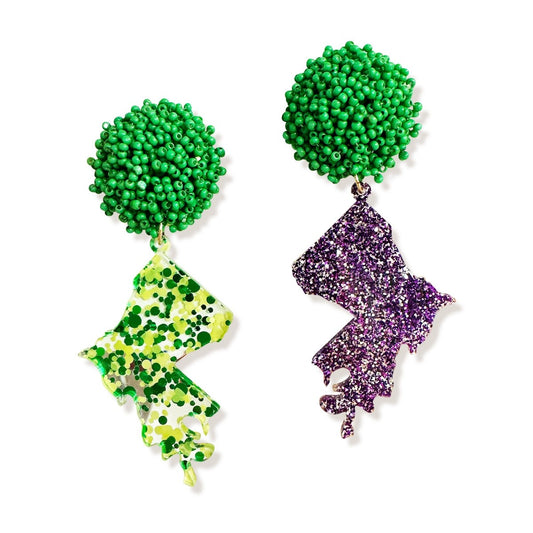 Green & Purple Glitter Louisiana Earrings