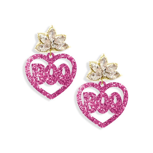 Hot Pink Glitter Heart Boo Earrings