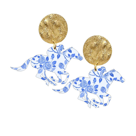 Blue Floral Derby Earrings