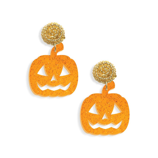 Orange Glitter Jack-O-Lantern Earrings