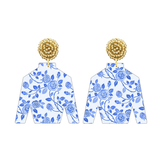 Blue Floral Jockey Earrings