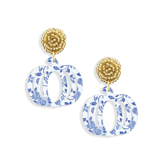 Blue Floral Pumpkin Earrings