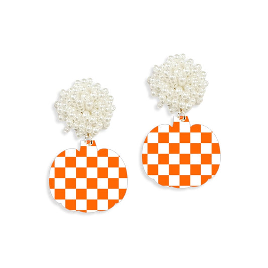 Orange & White Check Pumpkin Earrings