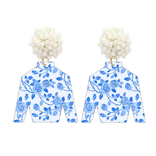 Blue Floral Jockey Earrings