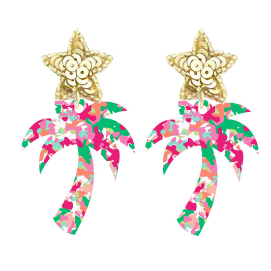 Fruit Punch Pink Palm Tree Earrings