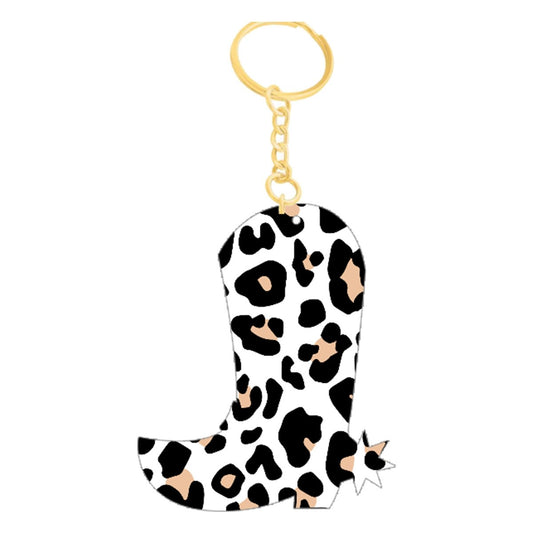 White Leopard Print Boot Keychain