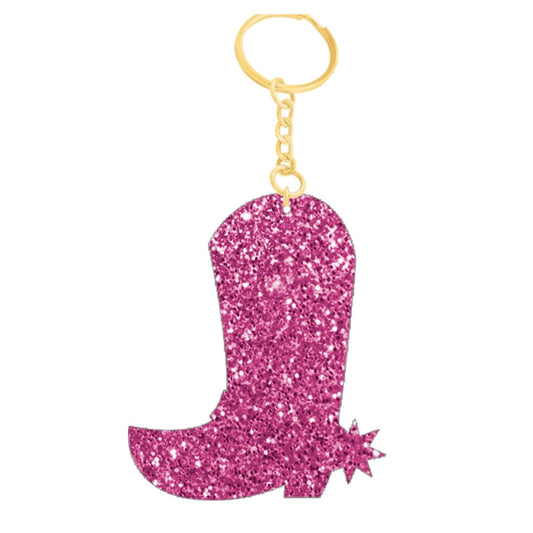 Hot Pink Glitter Boot Keychain