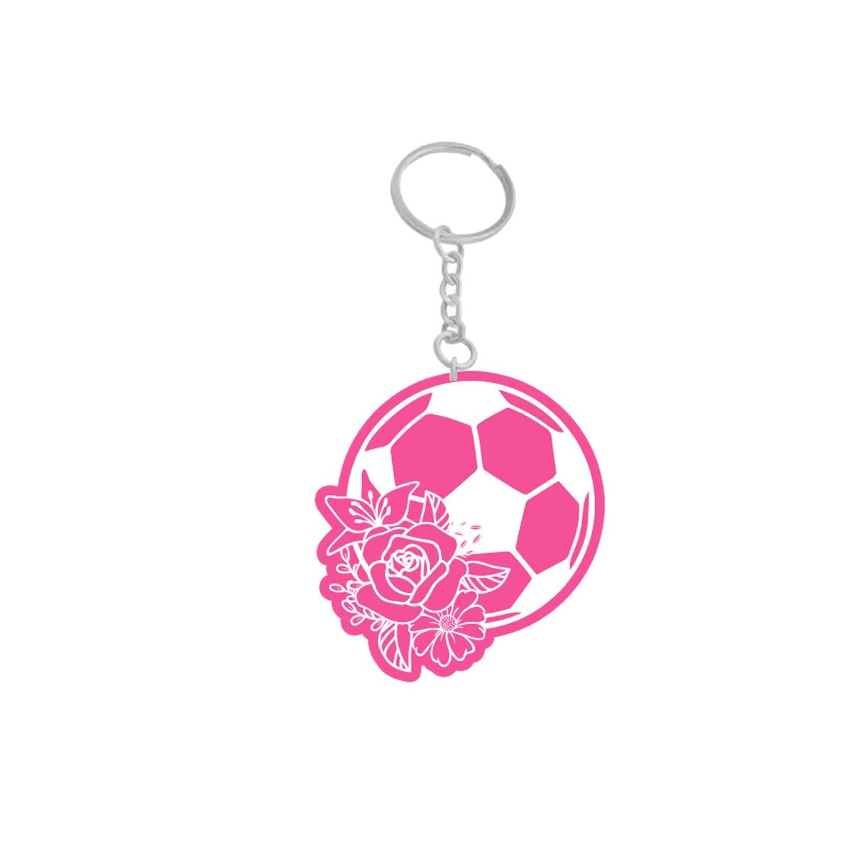 Floral Soccer Hot Pink Keychain