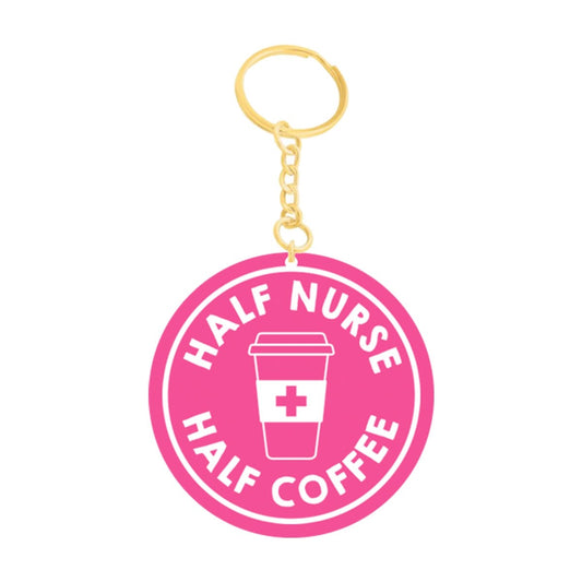 Hot Pink & White Half Nurse Half Coffee Keychain