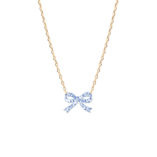 Blue Floral Bow Dainty Necklace