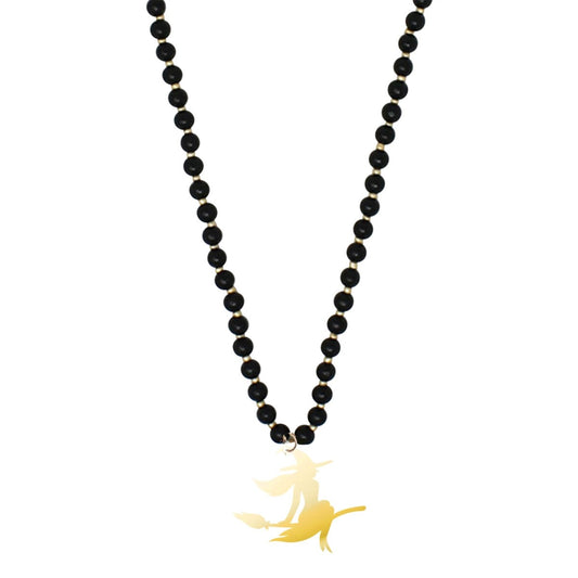 Mirrored Gold Witch Black Jennifer Necklace