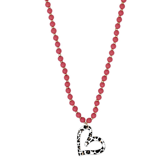 White Leopard Print Heart Garnet Jennifer Necklace